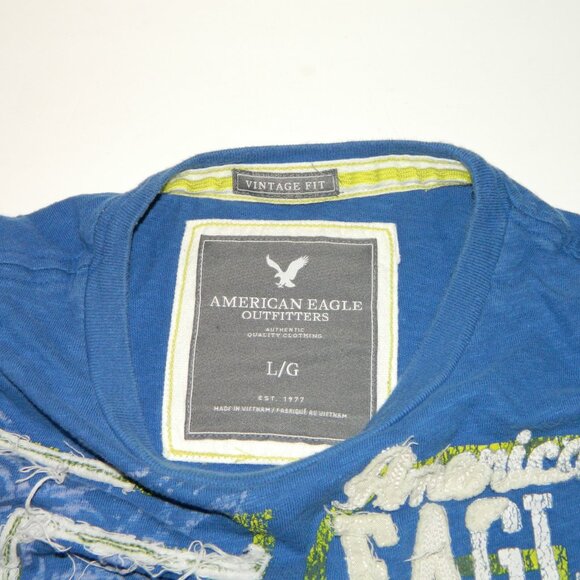 2 for/$25 American Eagle Vintage Fit Embroidered Logo Blue Tee Shirt Size Large - Picture 9 of 10